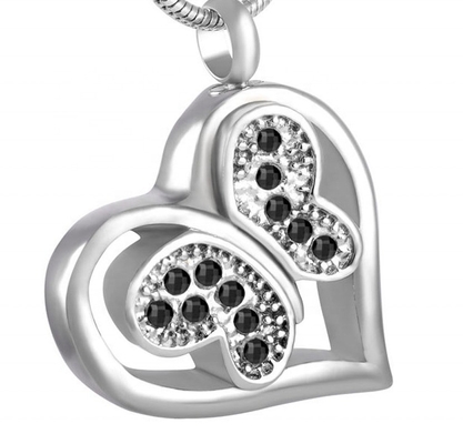 Stainless Steel Butterfly Heart Cremation Ashes Urn Necklace for Women-Shape/Pattern